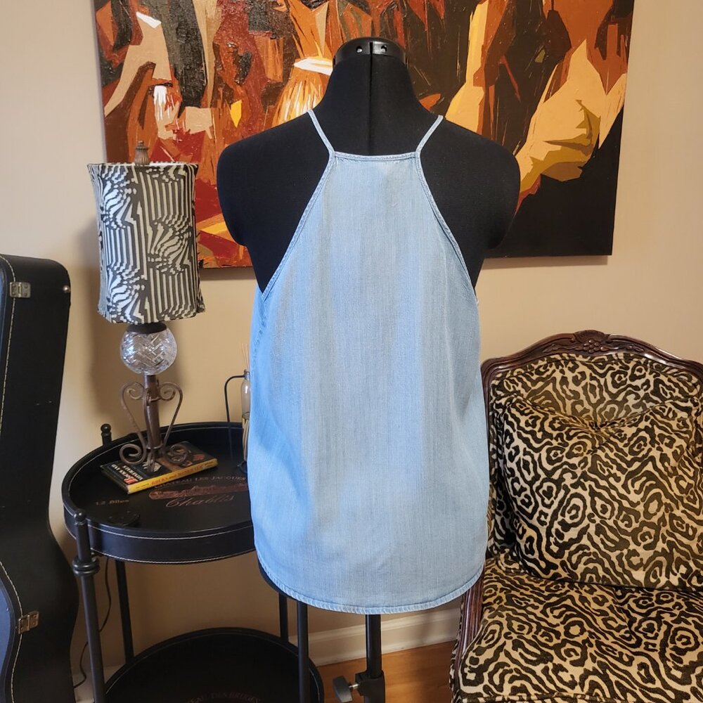 Anthropologie Chambray Racer Back Top - Picture 3 of 8